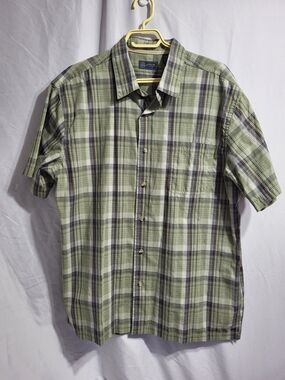 Arrow Green Plaid Short Sleeve Button-Down Shirt, Size XL